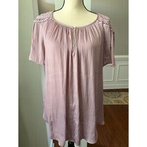 Loft Plus Summer Blouse with Keyhole Neckline,Fluttter Sleeves Lace Trim Sz 18